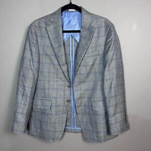 Joseph Abboud sport coat men's 38S slim linen wool windowpane plaid unstructured